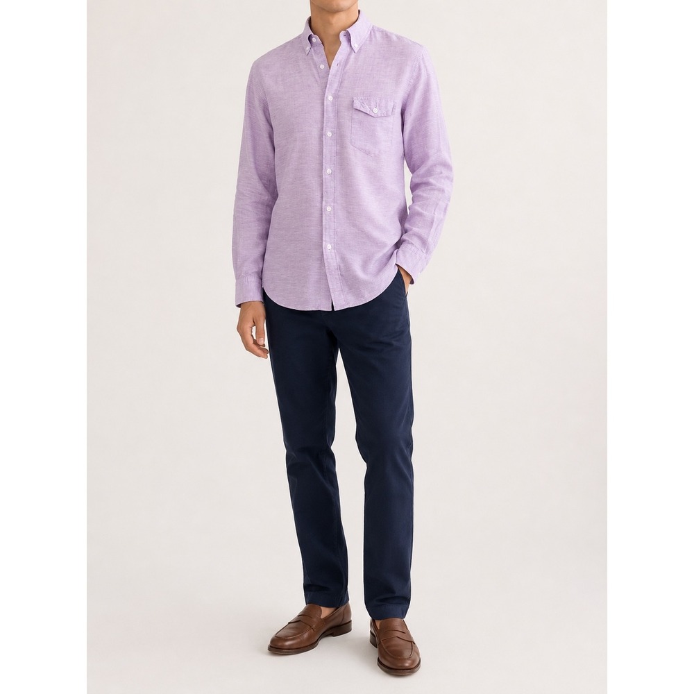 Baird McNutt Irish linen mens lavender button collared shirt preppy wedding work